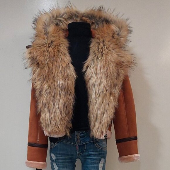 💋STUNNING!💋 FIERCE "Eskimo" Suede & Faux Silver Fox Fur Jacket in Burnt Umber - Picture 10 of 16